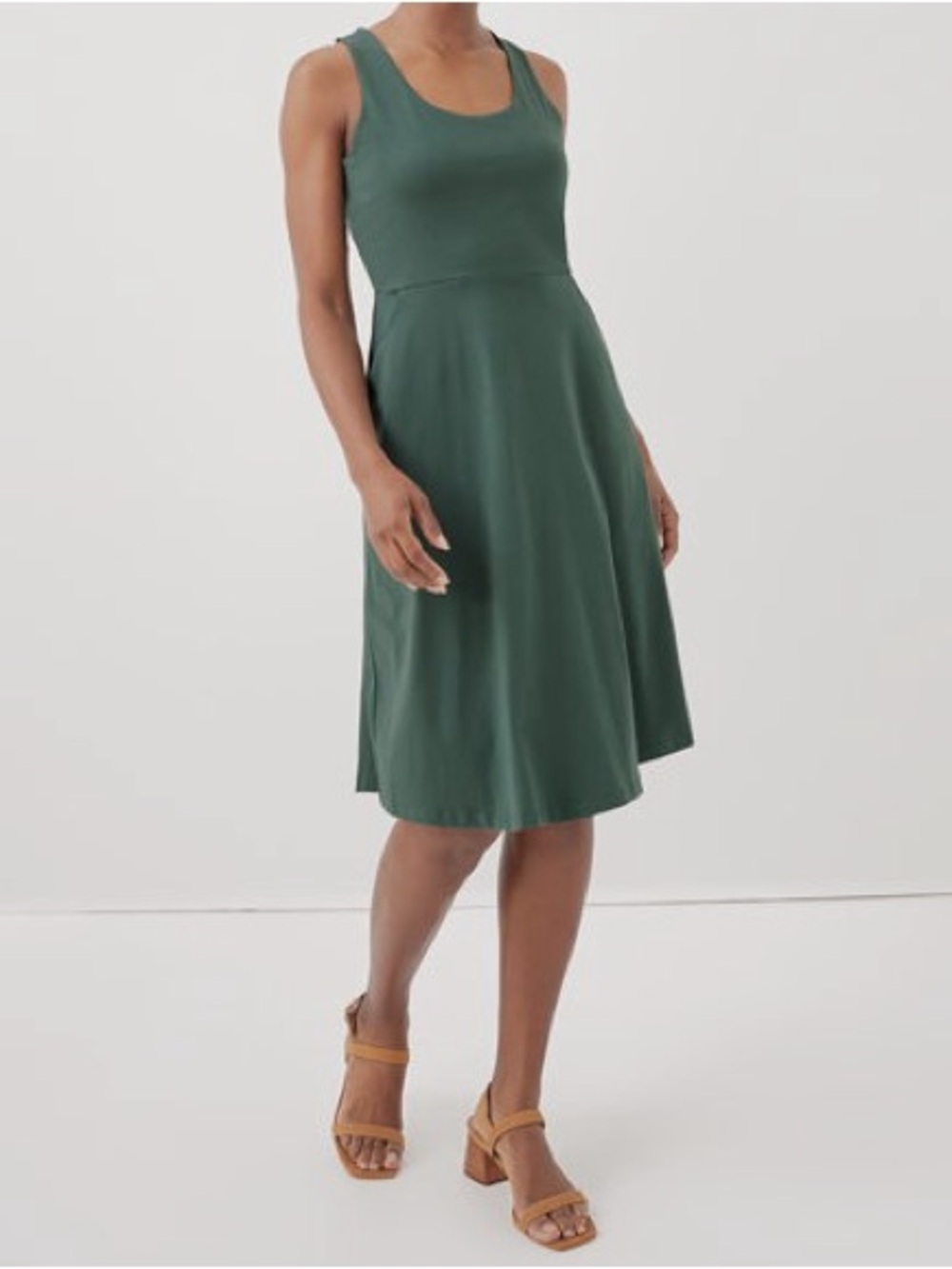 Pact Organic Sleeveless Tie Back Fit and Flare Mini Dress Forest Green Small